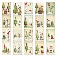 Cartes postales de Noël avec autocollants, 20 pièces