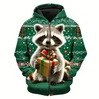 Sweat-shirt à capuche avec fermeture éclair imprimé raton laveur de noël en 3D pour hommes et femmes, Streetwear décontracté, surdimensionné, manteau de survêtement, vêtements pour hommes