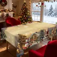 1 pièce de nappe imprimée en or sur le thème de Noël, style vintage, avec des motifs du père Noël, des bonhommes de neige, de la ferme et de l'arbre de Noël, adaptées au Noël, aux fêtes du Nouvel An, aux accessoires de fête, aux pièces et aux décorations extérieures, aux cadeaux pour les amis, aux pièces et aux besoins, aux besoins, aux besoins de vente au comptant de différents tailles